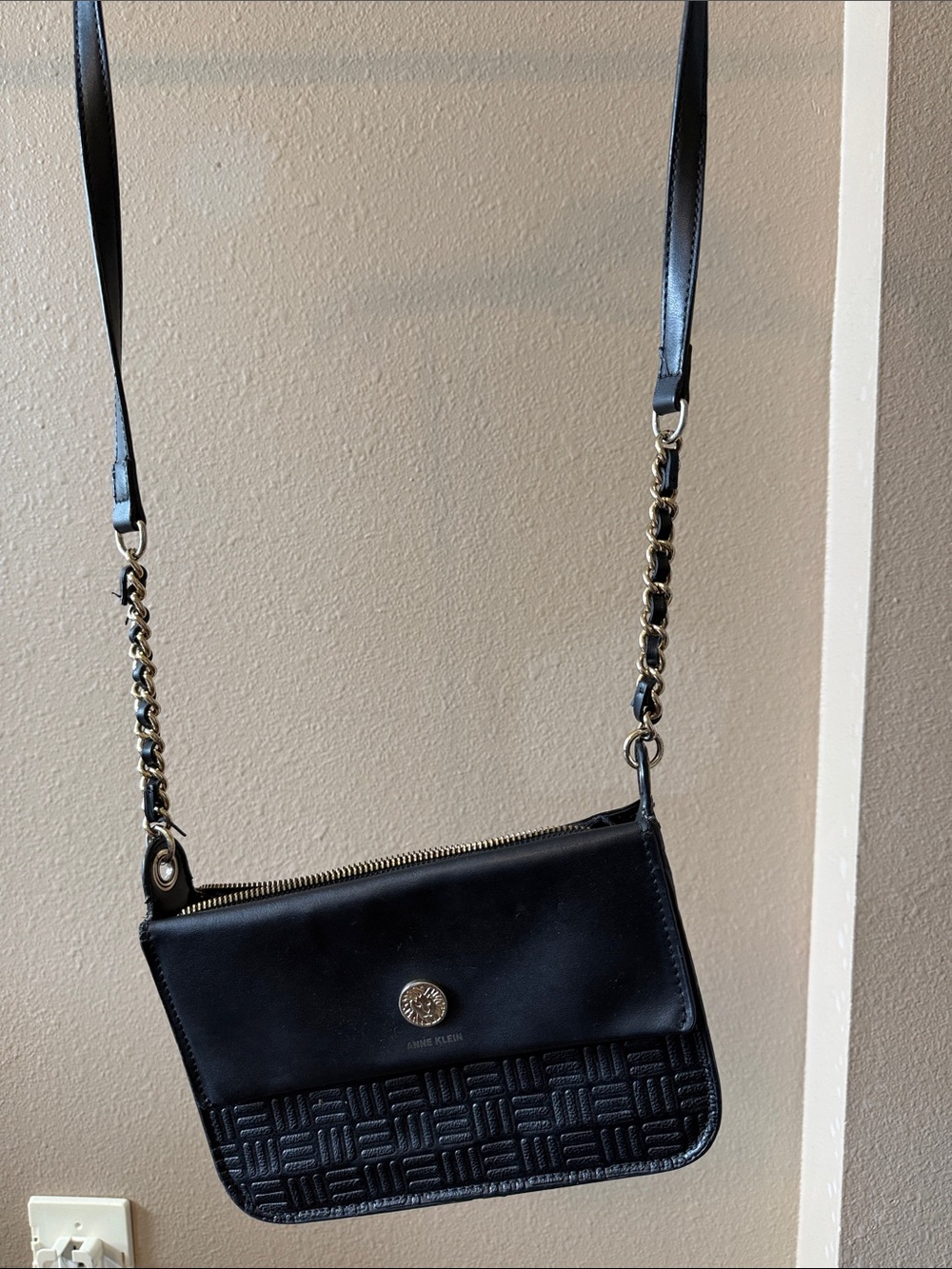 Anne Klein Black Chain-Accent Crossbody Bag